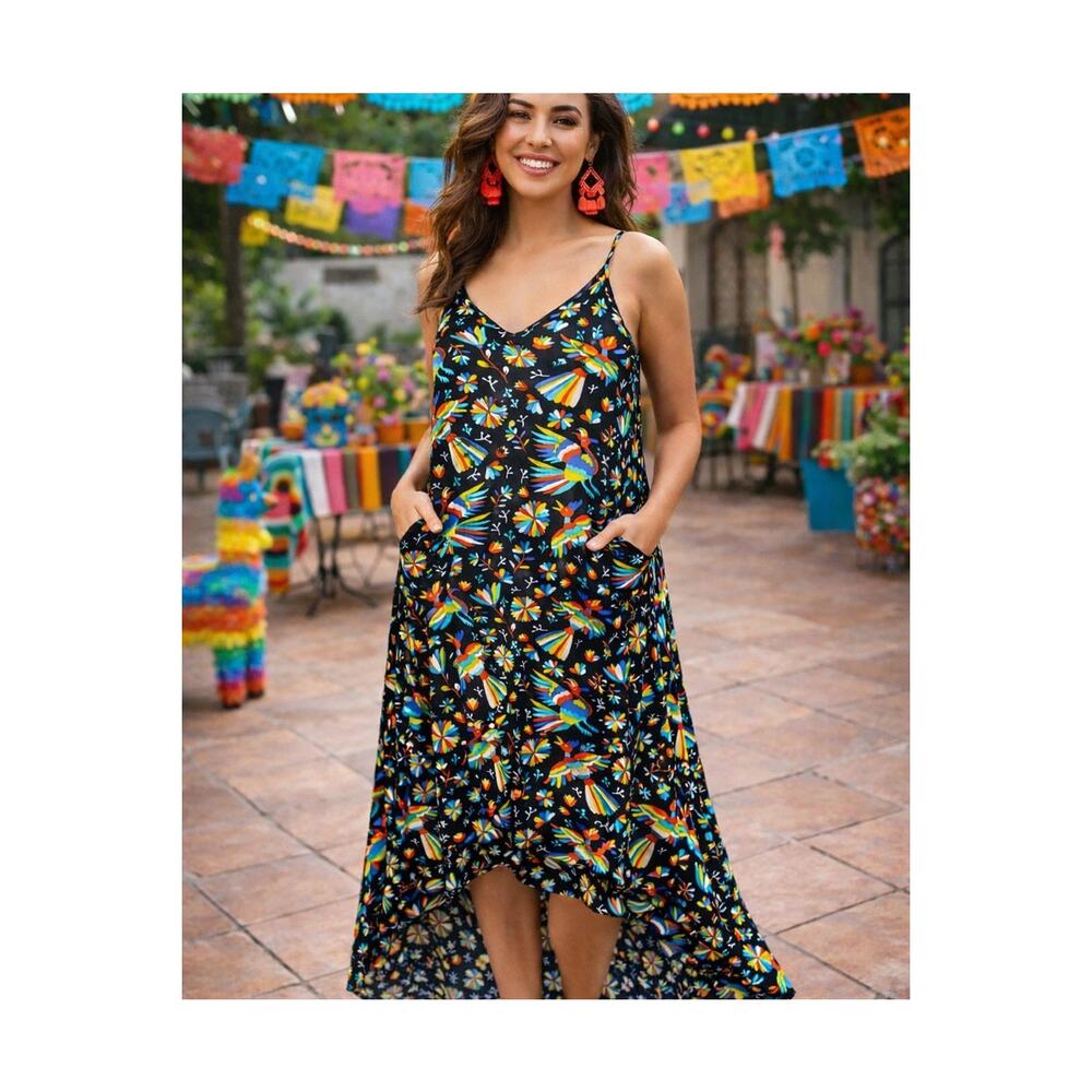 Gaby & Gracie Vibrant Birds Fiesta High Low Dress XL